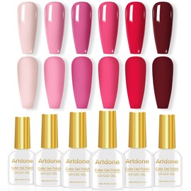 Artdone Sheer Gel Nail Polish Set Jelly UV Gel 6 Colors Translucent Milky White Pink Nude Brown Colors Nail Polish For All Seasons (Soild-Pink And Red)