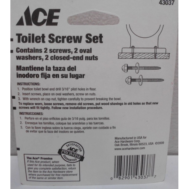 Ace Lot of 3 Kits Toilet Screw Set Mounting Bowl