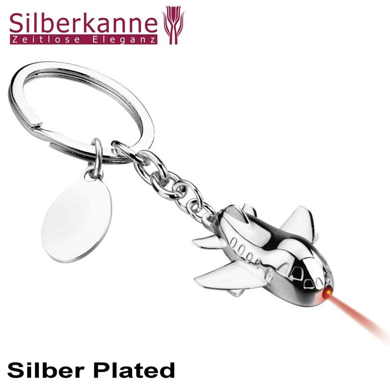 Silver Pot Keyring Aeroplane with Light 7.5 x 3 x