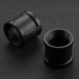 3/4" Black Painted Pipe Fitting Coupling - Home Expert 10 Pack Black Malleable Iron Cast Pipe Fittings Coupling for Steampunk Vintage Shelf Bracket Shoe Racks DIY Plumbing