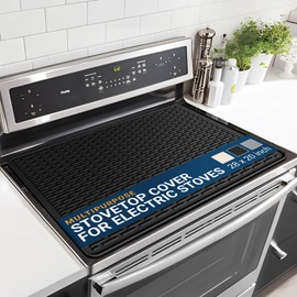 Thick Stove Top Cover for Electric Stove (28 x 20 Inch) Silicone Flat Range Mat for Glass Cooktop, Heat-Resistant Induction Protector Covers for Stovetop, Silicon Oven Topcover Protectors - Black