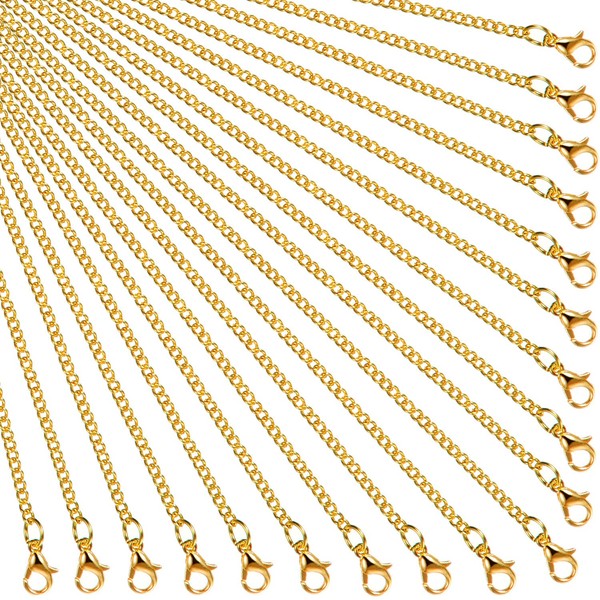 24 Pack Necklace Chains Gold Plated DIY Link Chain Necklace with Lobster Clasps for Women DIY Jewelry Making Supplies (20 Inch)