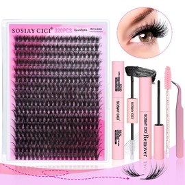 Lash Extension Kit DIY 320pcs Lash Clusters Eyelash Extension Kit, 9-16mm 40D Individual Lashes Kit with Lash Bond & Seal, Eyelash Tweezers , Suitable For Eyelash Extension Beginners Natural Thickening Blend