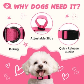 Rose Pink Dog Collar for Small Size Dogs Soft and Breathable of 90% Rayon from Bamboo and 10% Polyester Comfortable Skin-Friendly, Adjustable Collar with Quick Release Buckle