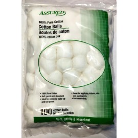 Assured 100 Cotton Balls ~100% Pure Cotton ~First Aid, Cosmetics, Art, Cleaning