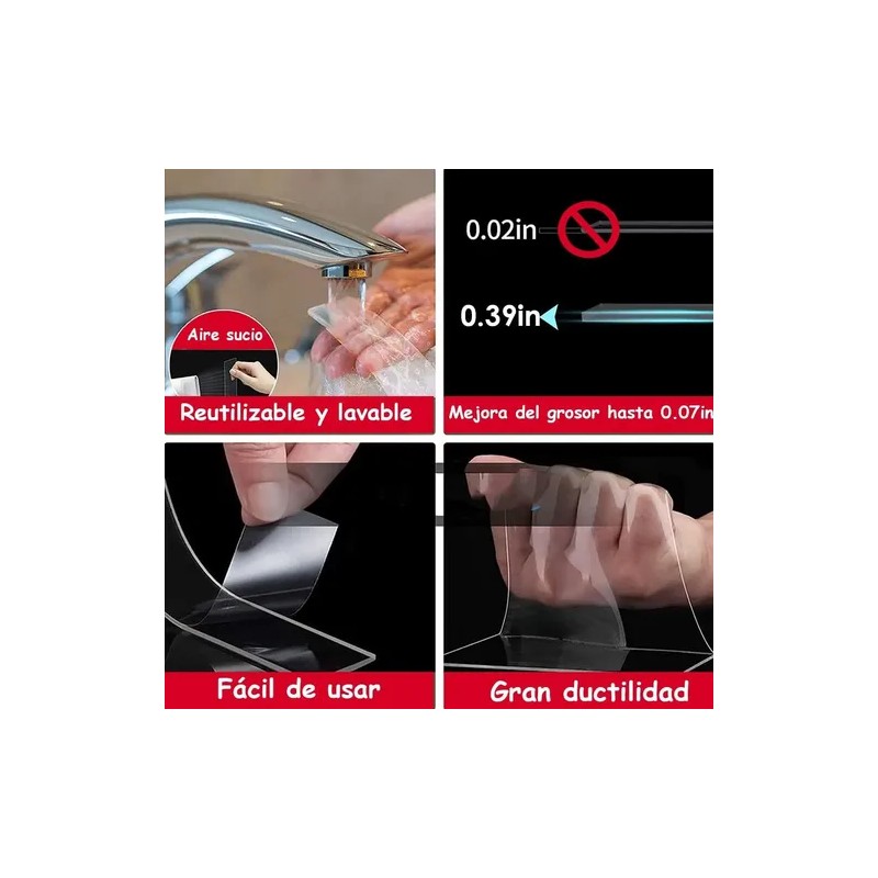 10m Cinta Nano Adhesiva De Doble Cara Lavable Reutilizable