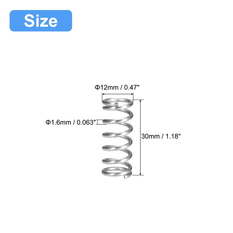 sourcing map Compression Spring, 5Pcs 304 Stainless Steel, 12mm OD,