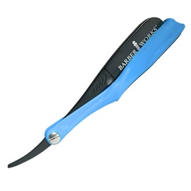 Professional Razor Holder – Ultra 3mm Exposed straight razor holder, short and long blades capable safe clip system (Blue)