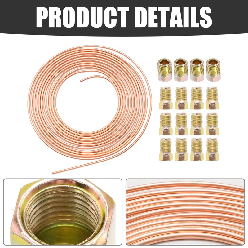 MospdyGear 25Ft 1/4" Diameter Brake Pipe Kit, Iron Plated Copper