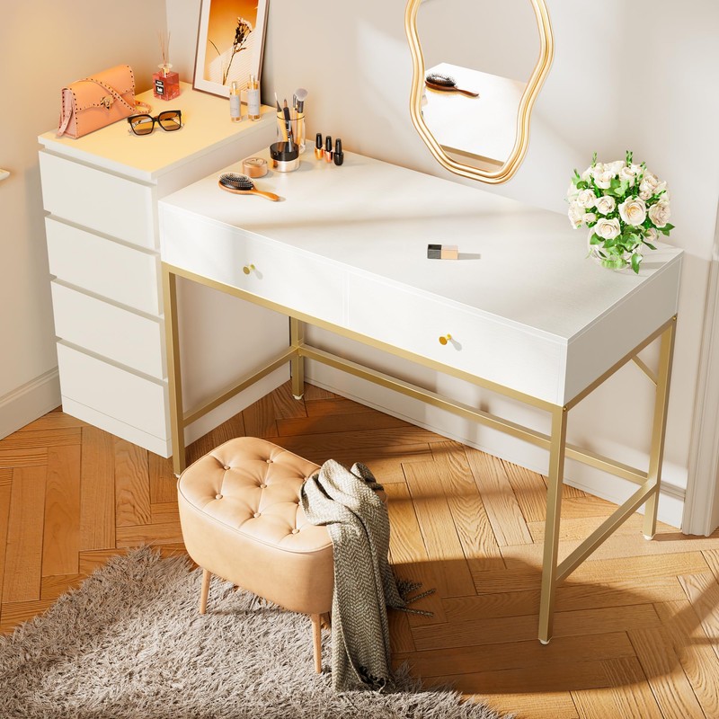 SUPERJARE Vanity Desk with Drawers, 47 inch Computer Desk, Modern