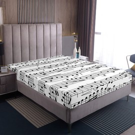 Erosebridal Music Bed Sheets Full Musical Notes Sheet Set Piano Notation Bed Sheets Set Rotating Music Flat Sheet Rock Music Grunge Style Top Sheet for Room Decor Deep Pocket,White Black
