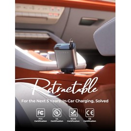 LISEN Cargador retráctil para automóvil USB C [mejorado tipo C dual] 75 W rápido 4 en 1 cargador de coche para iPhone 17, viajes por carretera, regalo