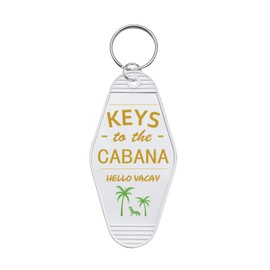 Keys to the Cabana, Beach Cabin Hut House Keychain, Retro Motel Hotel Key Tag Lable for Beach Lake House Vacation (White)