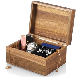 DRASTAR Keepsake Box, Acacia Wood Memory Box with Hinged Lids, Wooden Jewelry Box, Small Storage Box,3x5, 4x6 Decorative Card Box, Bridal Shower Gifts