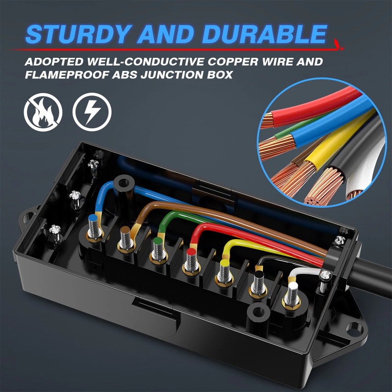 MICTUNING Heavy Duty 7 Way Plug Inline Trailer Cord with