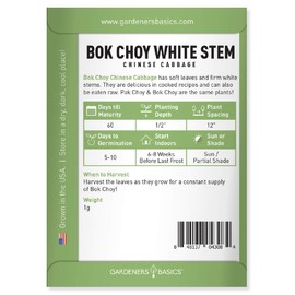 Gardeners Basics, Bok Choy Chinese Cabbage Seeds for Planting - (Pak Choi) Heirloom, Non-GMO Vegetable Variety- 1 Gram Seeds Great for Summer, Spring, Fall and Winter Gardens