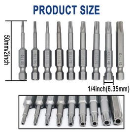 Generic 9pcs 50mm/2inch 5 Point Torx Star Screwdriver Bits Set,Tamper Proof Hex Bit Set,S2 Steel,Star 5 Point Hollow Head,1/4 inch Hex Shank,TT8,TT9,TT10,TT15,TT20,TT25,TT27,TT30,TT40, Silver