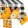 2 Pieces Fall Plaid Tablecloth Plastic Pumpkin Table Cover Black