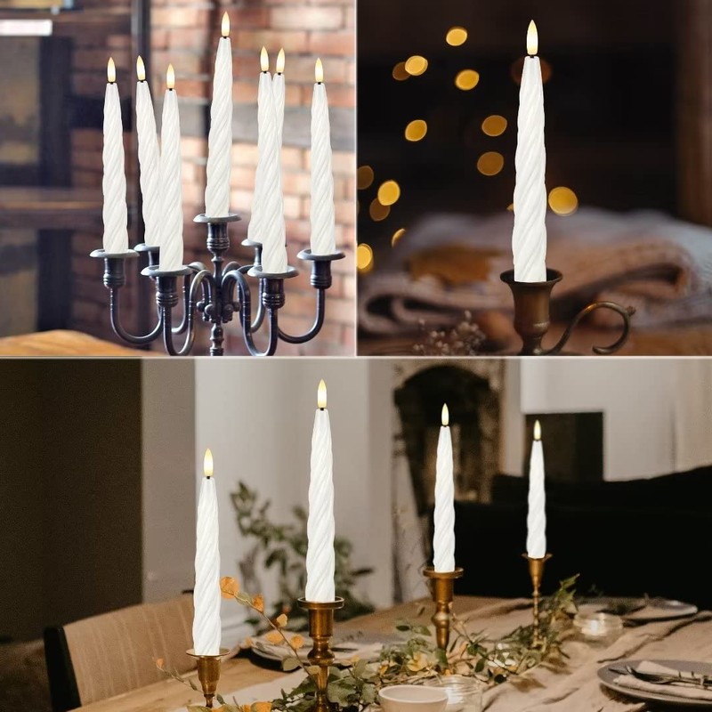 AFINETH Flameless Taper Candles with 3D Wick, 9.6" Real Wax