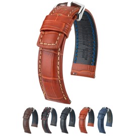 HIRSCH H Hirsch Grand Duke Leather Watch Strap - Golden Brown - L - 20mm / 18mm - Shiny Silver Buckle - Water Resistant Embossed Calf Leather Band
