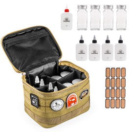 HIKEMAN Camping Portable Spice Set with 9 Spice Containers Pepper & Salt Spice Shakers, Separable Storage Bag for Outdoor Travel Camping BBQ Picnic (Khaki)