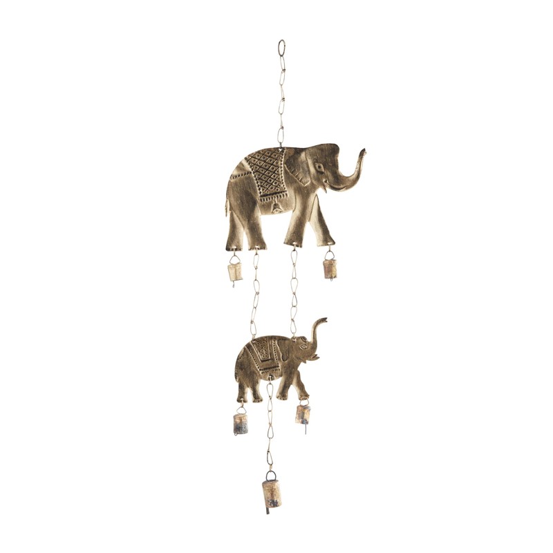 Deco 79 Metal Elephant Windchime with Bells, 10" x 2"