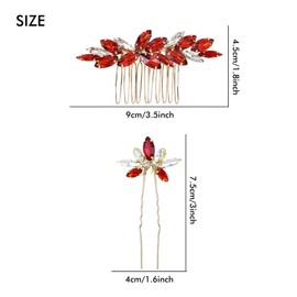 NOVIIML Pieces Decorative Red Party Prom Wedding Bridal Rhinestone Hair Side Comb+U-shaped Hair Pins Accessories for Women Girls Brides Bridesmaids