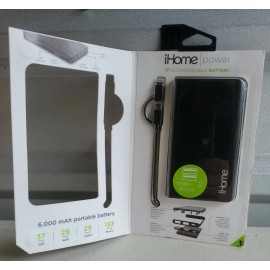iHome 6,000 mAh slim charge portable battery - Black - IH-PP3032AG - LOT OF 2