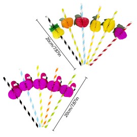 GWAWG 50Pcs Flamingo Fruits Hawaiian Paper Straws, Colourful Cocktail Party Disposable Straws Accessories Drink Decoration for Bar Tropical Party Beach Pool