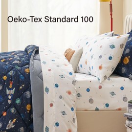 PPOLCA Twin Size Space Kids Bedding Set for Boys, 5 Pieces Super Soft Lightweight Microfiber Comforter Set with Sheets, Bed in a Bag, Children Bed Set