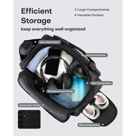 HOTOR Gym Bag for Women - Travel Duffle Bag with Shoe Compartment and Waterproof Pocket, Carry on Luggage with Trolley Sleeve for Sports, Weekend Trips, Black, 19.7" × 9.8" × 11.8"