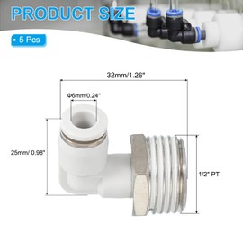 PATIKIL Push-to-Connect-Anschlussstück, 5 Stück pneumatischer Luft-Winkel-Schnellverbinder, 1/2 Zoll PT Außengewinde x 6 mm Rohr, 90-Grad-Anschlussschlauch-Winkelstück, weiß