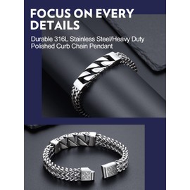 Bandmax Trendy Designer Link Chain Bracelets for Men 12MM Wide Chunky Metal Cuban Pendant Wristlet Heavy Big Hand Chain 8 Inch Fancy Bracelet for Husband Son Grandson