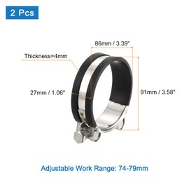 sourcing map 2Pcs T-Bolt Hose Clamp Working Range 74-79mm Rubber Cushioned Intake Intercooler Clamps Adjustable Tube Clamps for Tubes Pipes