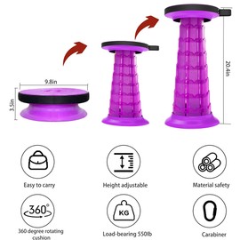 ALEVMOOM Retractable Stool with Rotating Cushion,More Sturdy Capacity 550Ib,Portable Camping Stool Collapsible Telescoping Stool Folding Stool for Garden Hiking BBQ with Carry Bag&Carabine