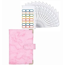 Household Management Binder Budget Management Money Pouch Cash Sorting File Household Book Pouch Marble Pattern A6 (Pink)