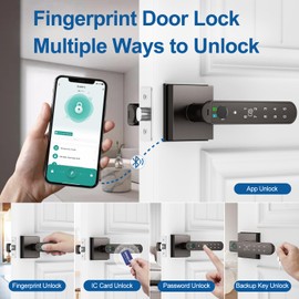 BIWIBON Fingerprint Door Lock, 5 in 1 Finger Print Door Knob with Smart APP/Fingerprint/IC Cards/Password/Backup Keys, Smart Door Knob with Keypad for Bedroom, Office, Apartment, Starry Grey
