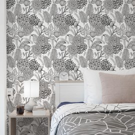 MelunMer Black and White Peel and Stick Wallpaper for Bathroom Boho Vintage Floral Leaf Contact Paper for Cabinets and Drawers Laundry Room Wallpaper Stick and Peel,Removable,Waterproof 787inL17.3inW