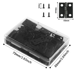VIPMOON 50Pcs Small Hinges for Wooden Box, 18 x 15mm Mini Black with 200 Screws, Retro Jewelry Folding Butt Hardware for DIY Crafts