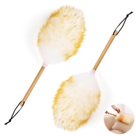 2 Pcs Lambswool Duster, Wooden Handle With Hanging Rope, Anti Static Cleaning Brush, Versatile And Reusable, For Cleaning Wall, Plant, Desk & Blind