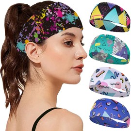 Diademas Deportivas, Banda para el Sudor, Banda para la Cabeza Deportiva de 5 Piezas, Ntideslizante Sweatband Transpirable Hairband para Correr, Yoga,Tenis, Ciclismo, Cardio, Ejercicio de Gimnasio