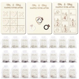 Halloscume 24 Sets Wedding Favors for Guests Wooden Tic Tac Toe Games Snakes and Ladders Ring Toss with Organza Bags Mr and Mrs Happily Ever After Table Wedding Games for Bridal Shower Party Favors