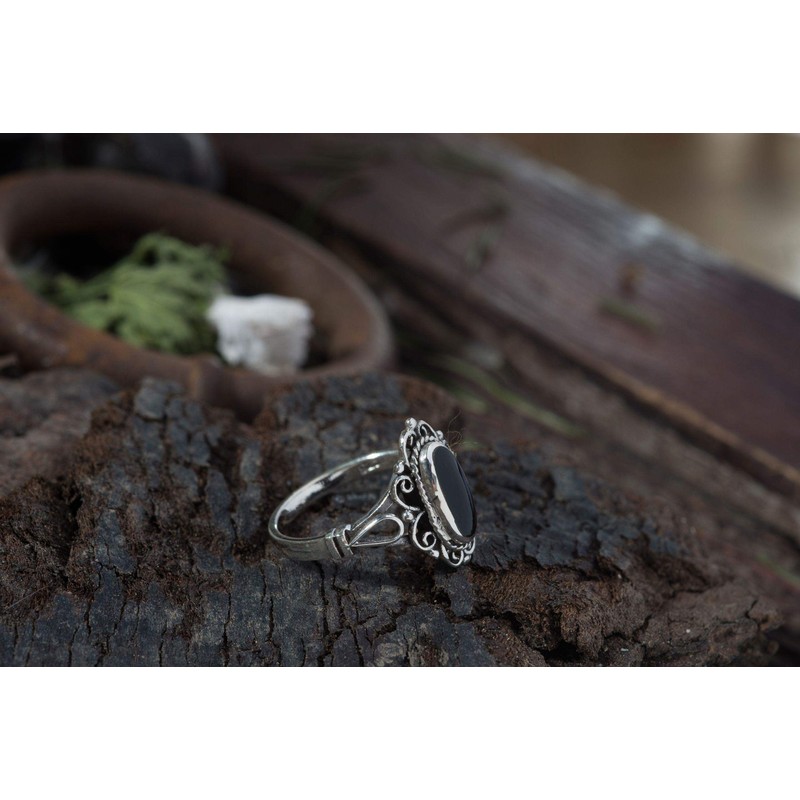 Windalf Alisa Women's Ring 14 mm Silver Ring Black Onyx