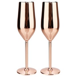 TJ Unbreakable 8 Oz Stainless Steel Champagne Flutes (2 Pack)- Rose Champagne Glasses - Reusable Indoor Outdoor Drinkware - Keeps Drink Cool for Longer - Gift Idea