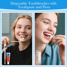 HOIQIRY Disposable Toothbrushes with Toothpaste Set - Pack of 5,Individually Wrapped Personal Hygiene Kits in Bulk 5-in-1 Travel Size Convenience Kits for Hotel,Camping,Guest,Homeless,Charity,Church