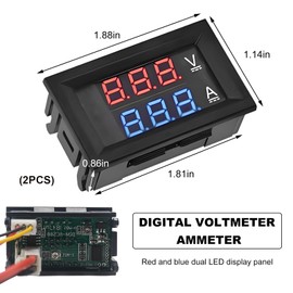 SHMZK 2 PCS 0.28" Digital Voltmeter Ammeter, DC 0-100V 10A 2 in 1 Volt Amp Meter with Connect Wires, Red & Blue Dual LED Display Panel Current Tester Voltage Gauge for EV Car Boat