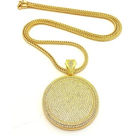 Bitter Sweet Store Mens Iced Out Hip Hop Gold Round Cz Medallion Pendant 36" Franco Chain Necklace