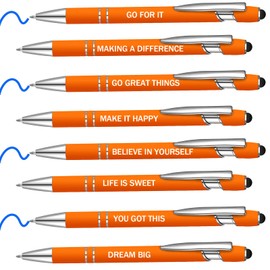 Lragvtbk 8 Pcs Blue Ink Inspirational Pens for Women Quotes Pen Metal Ballpoint Pen with Stylus tips for Office Gift (orange)