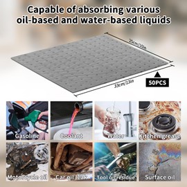 50 Pcs Oil Absorbent Pads, 25 x 33cm Spill Control Sheets,Water Absorbent Pads Spill Pads General Purpose Absorbent Sheets for Oil and Water Based Fluids