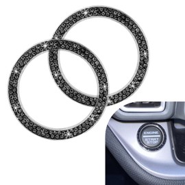 Ferianl 2PCS Double Rhinestone Car Engine Start Stop Decoration Ring, Bling Crystal Push Start Button Ring Sticker, Push to Starts Button Cover Decal, Car Interior Decoration Accessories (Black)